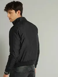 Stylish Black Polyester Solid Long Sleeves Bomber Jackets For Men-thumb1