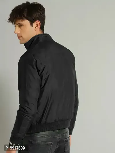 Stylish Black Polyester Solid Long Sleeves Bomber Jackets For Men-thumb2