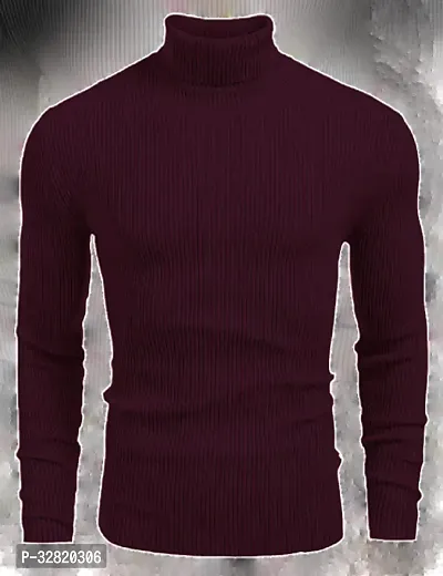 Stylish Wool Blend Solid High Neck Sweatshirt-thumb0