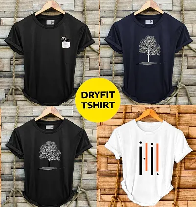 Stylish Polyester Printed Round Neck Tees For Men - Pack of 4