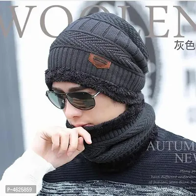 Snow Proof Inside Fur Wool Unisex Cap  Neck Warmer Set for Mens  Womens