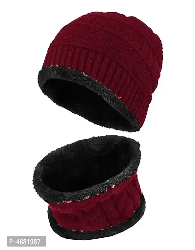 Snow Proof Inside Fur Wool Unisex Cap  Neck Warmer Set for Mens  Womens