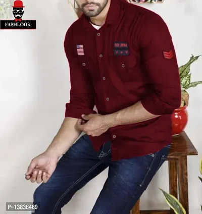 Elegant Maroon Cotton Blend Cargo Double Pocket Shirt For Men-thumb3