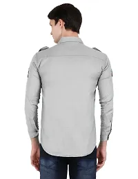 Elegant Grey Cotton Blend Cargo Double Pocket Shirt For Men-thumb1