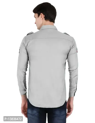 Elegant Grey Cotton Blend Cargo Double Pocket Shirt For Men-thumb2