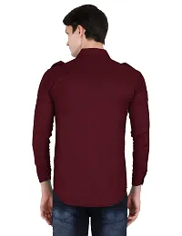 Reliable Maroon Cotton Blend Solid Long Sleeves Casual Shirts For Men-thumb2