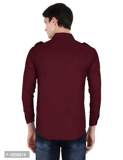 Reliable Maroon Cotton Blend Solid Long Sleeves Casual Shirts For Men-thumb3