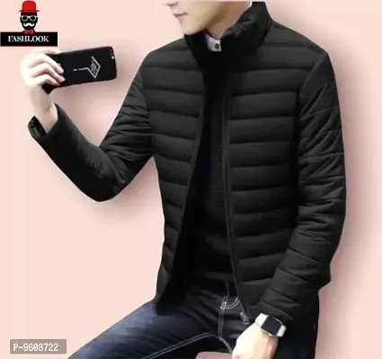 Stylish Black Polyester Fluffy Fullsleeve Jacket For Men-thumb0