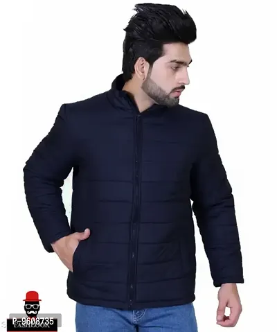 Stylish Navy Blue Polyester Fluffy Fullsleeve Jacket For Men-thumb0