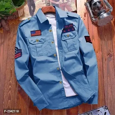 Men's Blue Solid Cotton Full Sleeve Casual Shirt