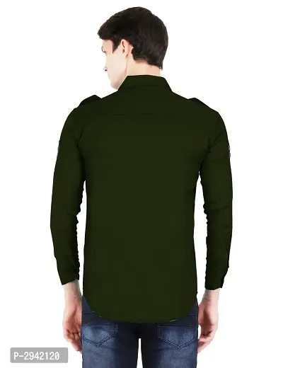 Men's Green Solid Cotton Full Sleeve Casual Shirt-thumb2