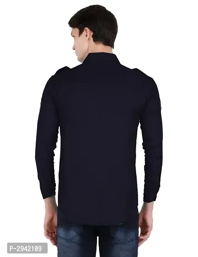 Men's Navy Blue Solid Cotton Full Sleeve Casual Shirt-thumb2