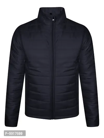 Stylish Navy Blue Polyester Solid Long Sleeves Bomber Jackets For Men