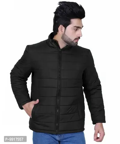 Stylish Black Polyester Solid Long Sleeves Bomber Jackets For Men