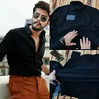 Men's Black Solid Cotton Full Sleeve Casual Shirt-thumb1