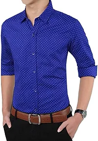 Men's Navy Blue Solid Cotton Full Sleeve Casual Shirt-thumb1