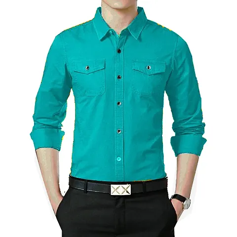 Mens Cotton Blend Solid Long Sleeves Regular Fit Casual Shirt