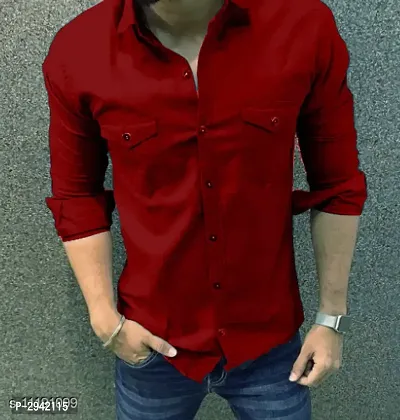 Men's Blue Solid Cotton Full Sleeve Casual Shirt