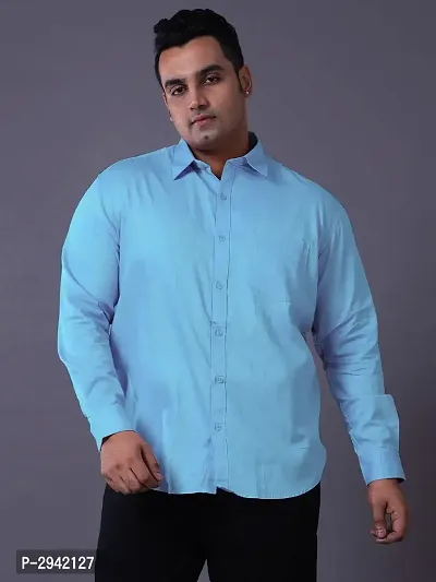 Men's Blue Solid Cotton Full Sleeve Casual Shirt-thumb0