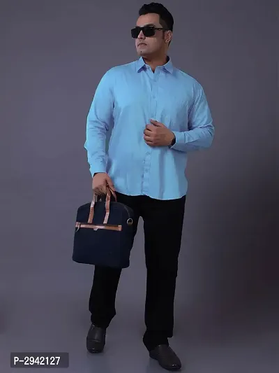 Men's Blue Solid Cotton Full Sleeve Casual Shirt-thumb2