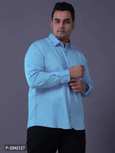 Men's Blue Solid Cotton Full Sleeve Casual Shirt-thumb3