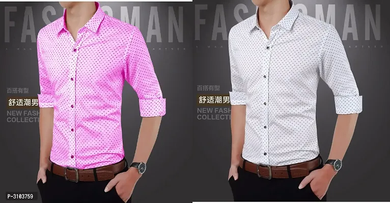 Buy One Get One Free Men's Solid Cotton Slim Fit Casual Shirts-thumb0