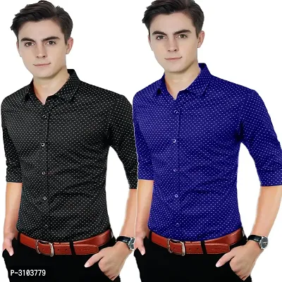 Men's Multicoloured Solid Cotton Slim Fit Casual Shirt (Pack of 2)-thumb0
