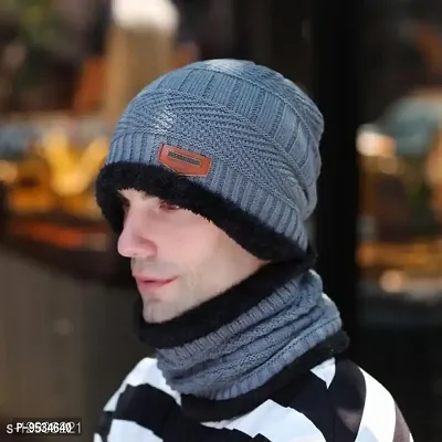 Beautiful Woolen Khaki Beanie Winter Cap For Men-thumb0