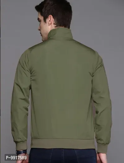 Stylish Green Polyester Solid Long Sleeves Bomber Jackets For Men-thumb2