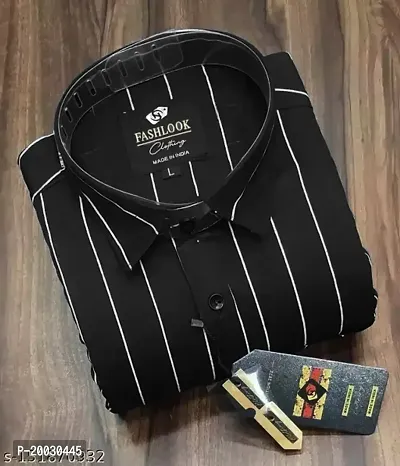 Black Cotton Blend Striped Casual Shirts For Men