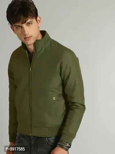 Stylish Green Polyester Solid Long Sleeves Bomber Jackets For Men-thumb0