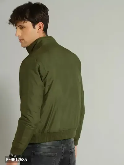 Stylish Green Polyester Solid Long Sleeves Bomber Jackets For Men-thumb2