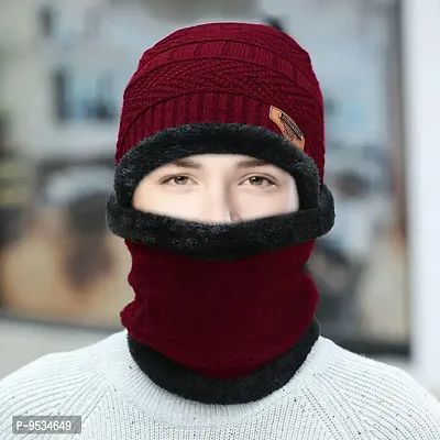 Beautiful Woolen Maroon Beanie Winter Cap For Men
