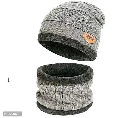 Beautiful Woolen Light Grey Beanie Winter Cap For Men-thumb0