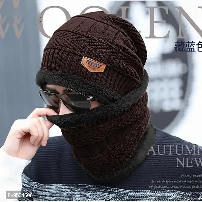 Beautiful Woolen Brown Beanie Winter Cap For Men-thumb0