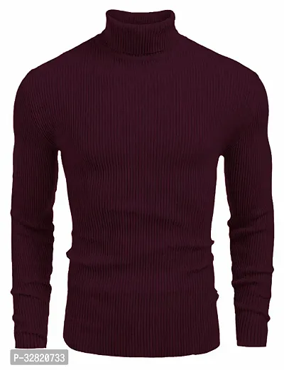 Stylish Wool Blend Solid High Neck Sweatshirt-thumb0