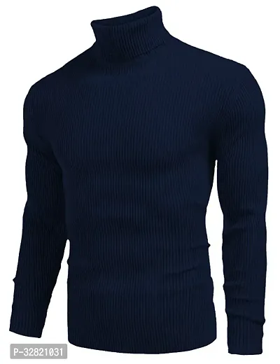 Stylish Wool Blend Solid High Neck Sweatshirt-thumb0