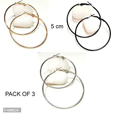 Hoop earring 5 cm 3 pair silver and black and golden-thumb0