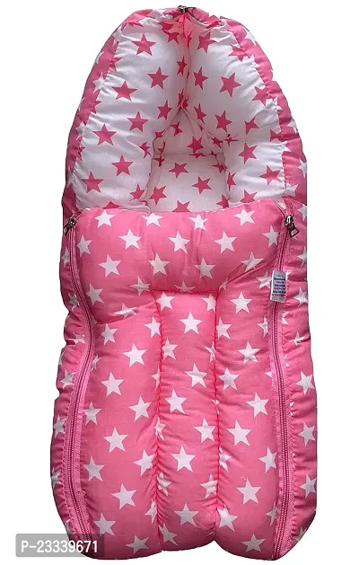 Comfortable Kids Charm Milky Star 3 in 1 Babies Cotton Bed Cum Carry Bed Printed Baby Sleeping Bags-thumb0