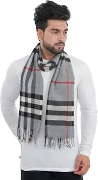 Mehak Fashion Pure Wool Muffler For Men's Classic Striped Pattern Scarf Soft  Warm Woolen Muffler (LIGHT GREY)-thumb3