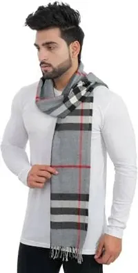 Mehak Fashion Pure Wool Muffler For Men's Classic Striped Pattern Scarf Soft  Warm Woolen Muffler (LIGHT GREY)-thumb2