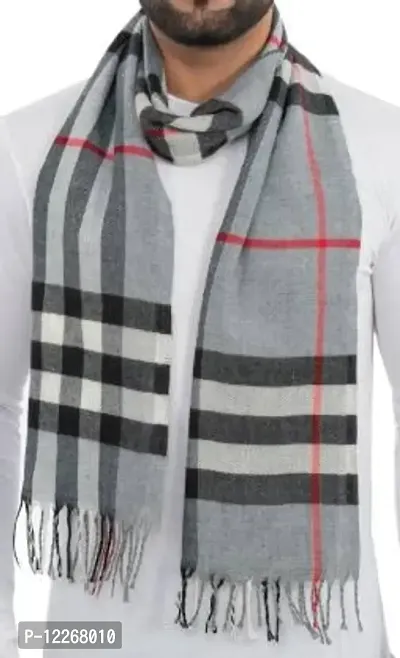 Mehak Fashion Pure Wool Muffler For Men's Classic Striped Pattern Scarf Soft  Warm Woolen Muffler (LIGHT GREY)-thumb5