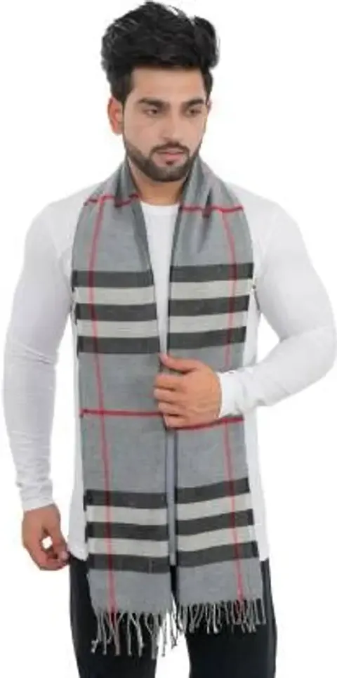 Mehak Fashion Pure Wool Muffler For Men's Classic Striped Pattern Scarf Soft Warm Woolen Muffler (LIGHT GREY)