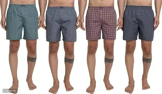 Mehak Fashion Men Cotton Boxer Pattern Checkered Free Size Shorts (Pack of -3)-thumb0