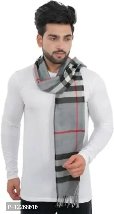 Mehak Fashion Pure Wool Muffler For Men's Classic Striped Pattern Scarf Soft  Warm Woolen Muffler (LIGHT GREY)-thumb2