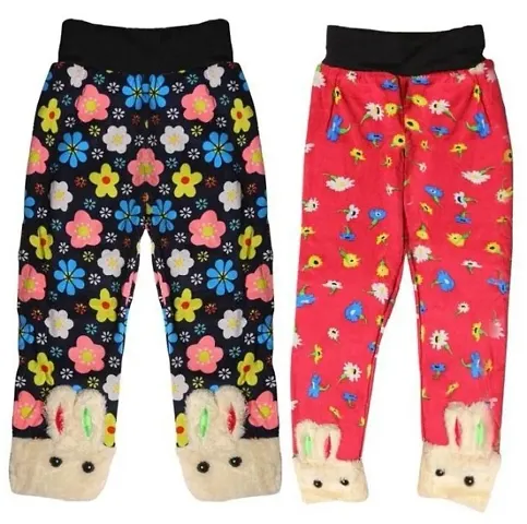 Girls Multicolor Velvet Leggings  Tights Pajamas (Pack of 2)