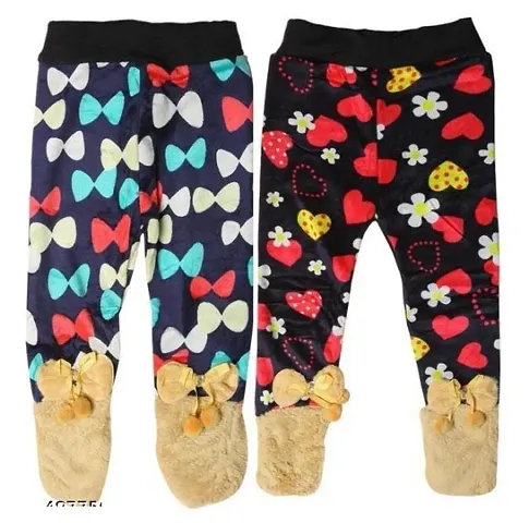 Girls Multicolor Velvet Leggings  Tights Pajamas (Pack of 2)