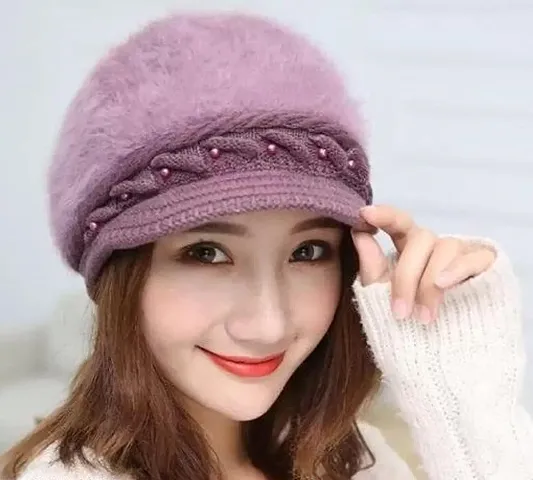 Womens Girls Wool Free Size Beanie Cap