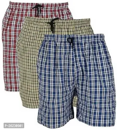 Mens  Boys Regular Fit Checkered Printed Boxer Shorts (Pack of 3)-thumb0