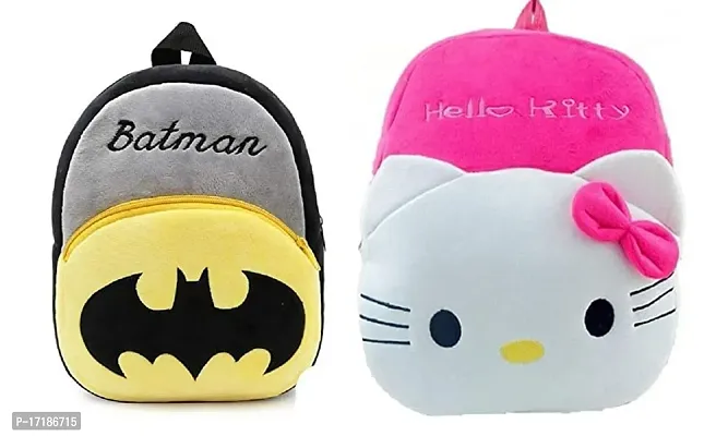DP STAR Batman  Hello Kitty Velvet Soft Plush Cartoon School Bag Combo for Kids School Nursery Picnic (1-6 Years)